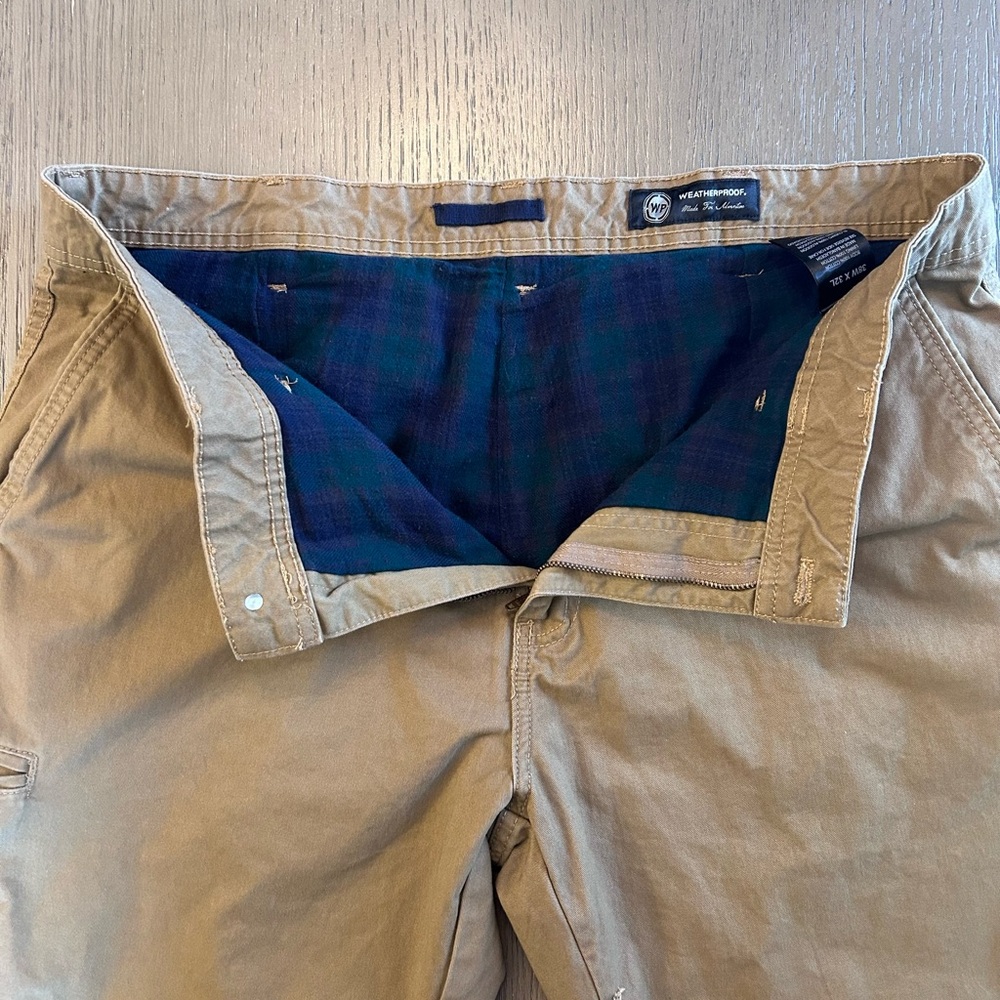 Weatherproof Vintage Mens Khaki Pants 38x32 Flannel Lined Cotton Soft Casual
